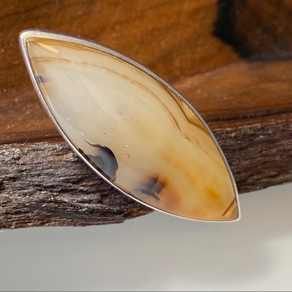 .925 Silver & Agate Stone Ring | Size 8 - Picture 5 of 15